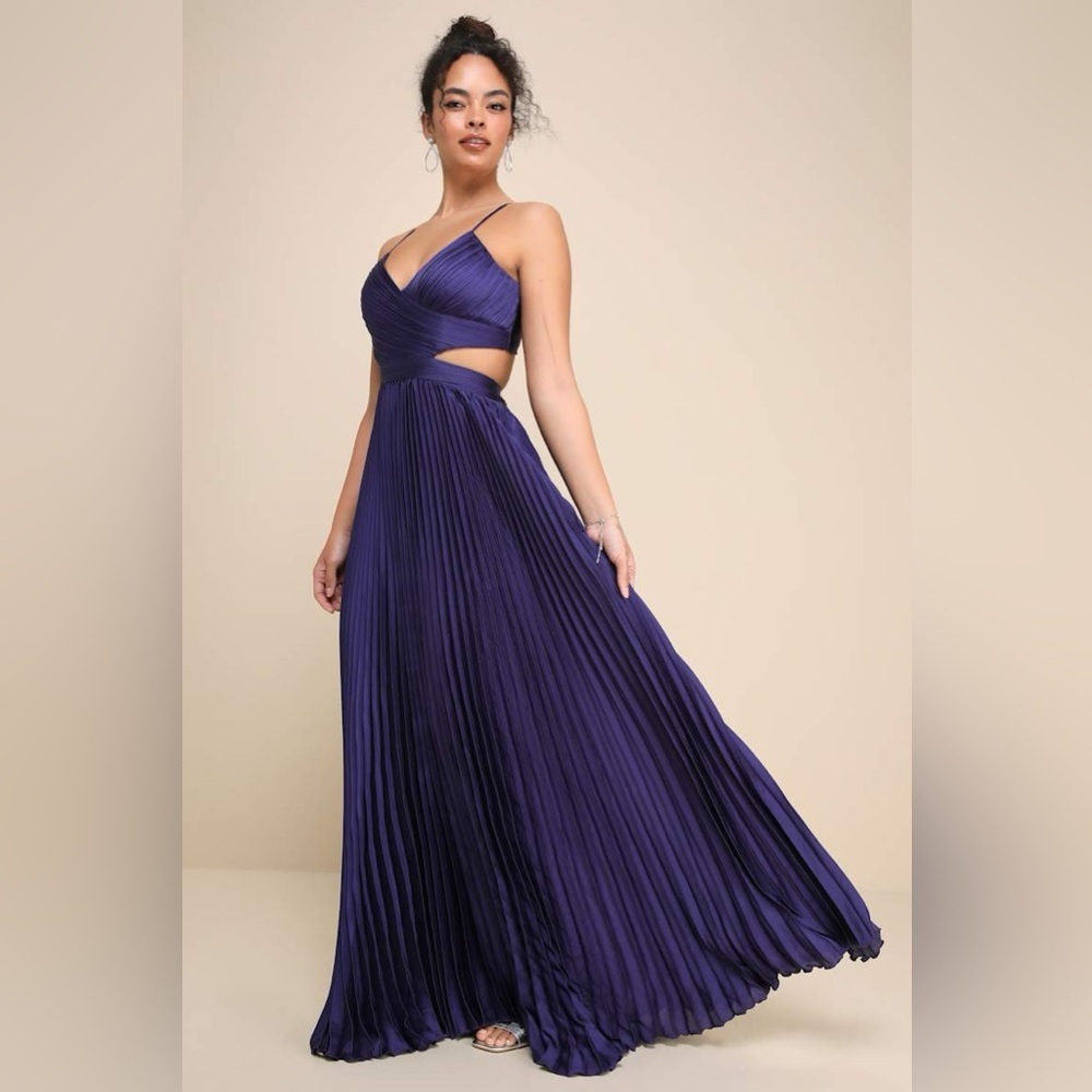 Lulus Got the Glam Navy Blue Pleated Cutout Maxi Dress - Picture 7 of 14